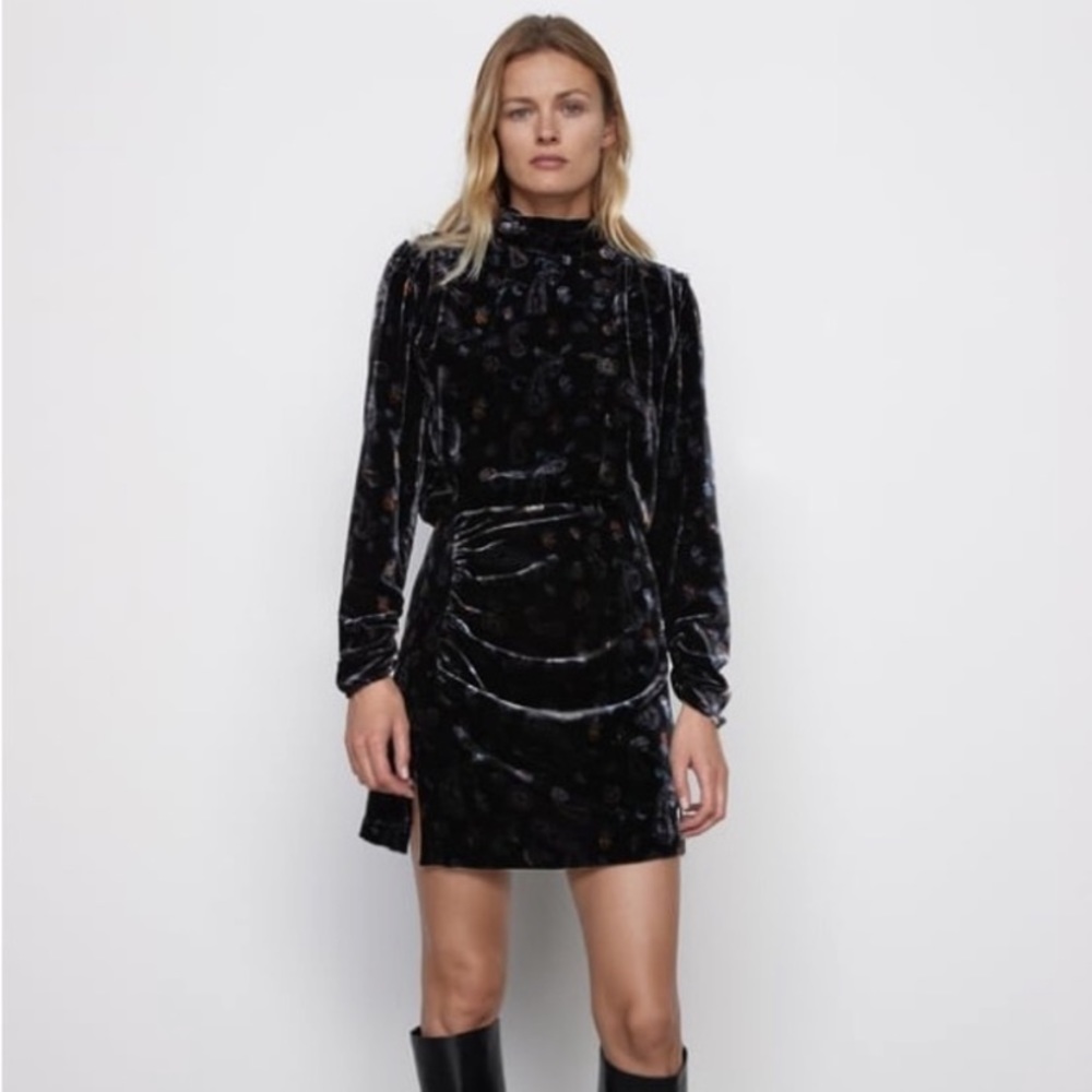 Zara Velvet Long Sleeve Dress